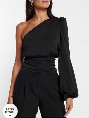 Express Satin One Shoulder Pleated Top- NWT
